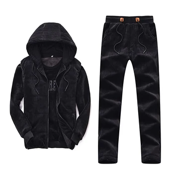

Thick Sports 3-piece Set Jogging Running Suit Keep Warm Pleche Sportswear Sport Clothing Men's 2018 Winter Hooded With Velvet