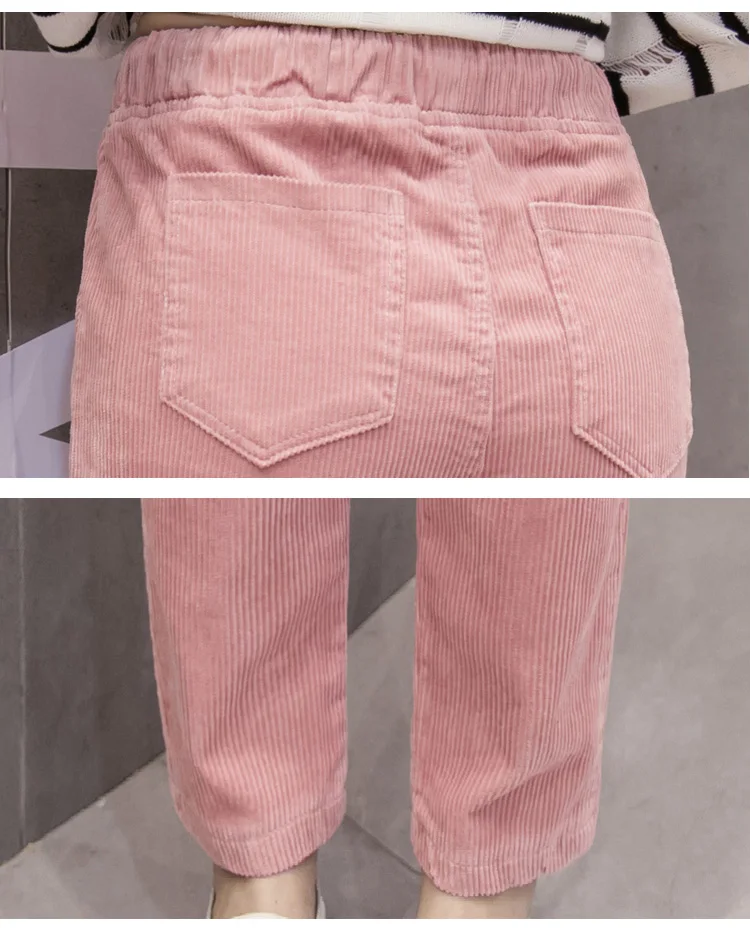 Женские брюки-шаровары с высокой талией, хлопковые Свободные повседневные розовые вельветовые брюки для женщин, плиссированные вельветовые брюки с высокой талией, большие размеры