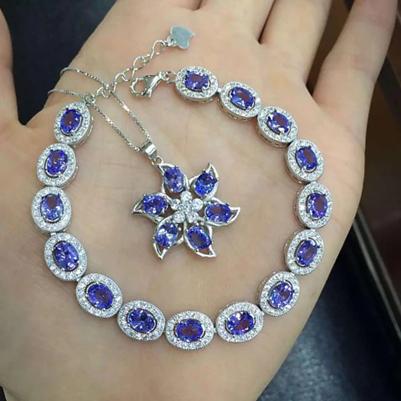

2017 Rushed Real Qi Xuan_Fashion Jewelry_Blue Stone Jewelry Sets_S925 Solid Silver Woman Jewelry Sets_Factory Directly Sales