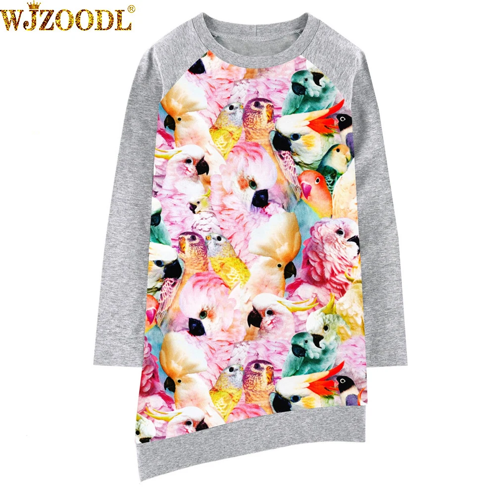 

girls dress Long sleeve Girl clothing The bird printing Fashion Kids Baby Dresses bibs Print Children Dress Designer