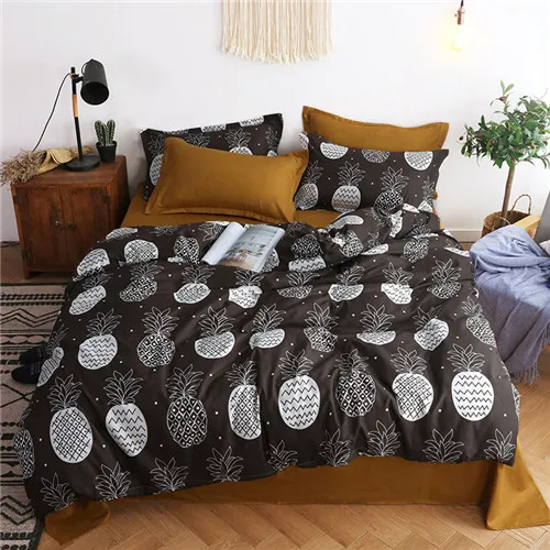 coffee pineappple 3/4 штуки в комплекте комплект с геометрическим узором, пододеяльник, простынь и наволочки черный комплект постельного белья Лист Комплект постельного белья AB сбоку домашний декор серый постельное белье - Цвет: coffee pineappple