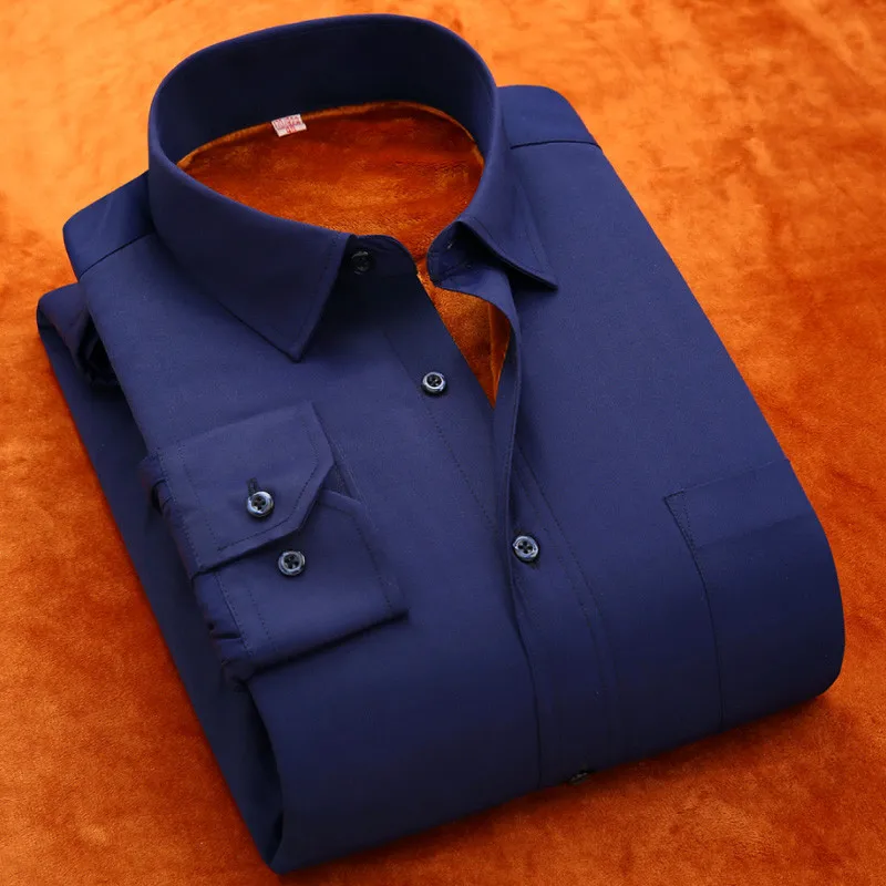 FillenGudd импортная Осенняя Высококачественная Мужская деловая рубашка с длинным рукавом Черная Мужская бархатная теплая рубашка класса люкс - Цвет: CS9002
