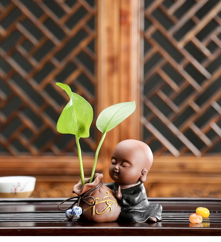 Chinese Style Ceramic Pottery Vase Cute Monk Plant Bonsai Office Tea Ceremony Tea Pet Decoration Crafts Table Flower Vases Art