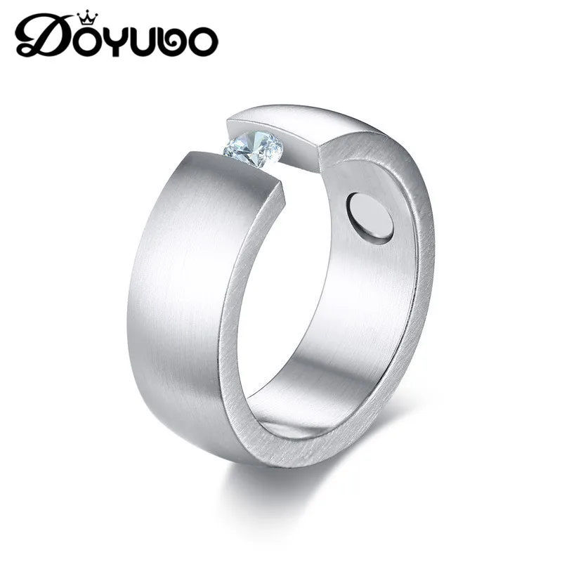 DOYUBO Simple Style Men's Stainless Steel Ring Magnets Stone Fashion Accessories For Male Cubic Zirconia Jeweryl DA073 | Украшения и