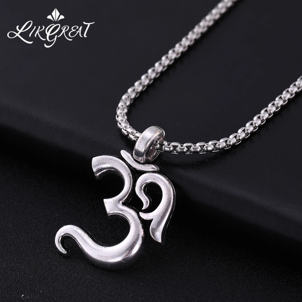 

LIKGREAT OHM Buddha Lotus Mala Yoga Chakra Om Pendant Men's Necklace Stainless Steel Link Chain Buddhist Jewelry Gifts Statement