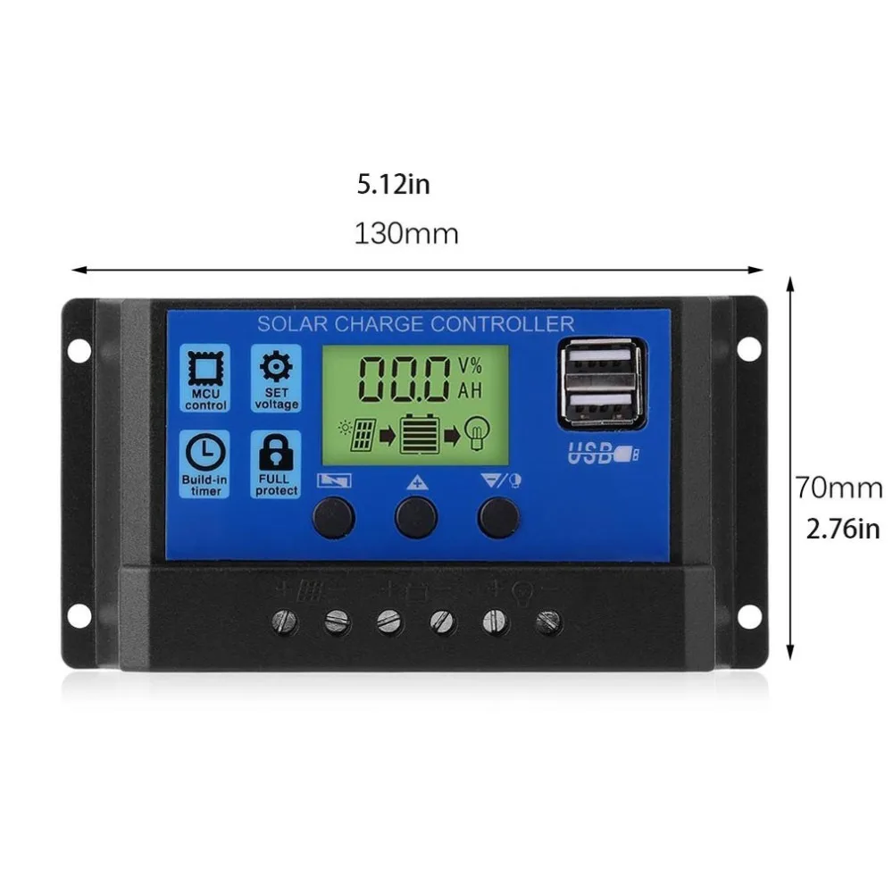 Солнечный контроллер заряда 24 В/12 В Авто Панель батарея 30A 20A 10A ЖК-коллекторный регулятор с двойным USB выходом 5 В дропшиппинг