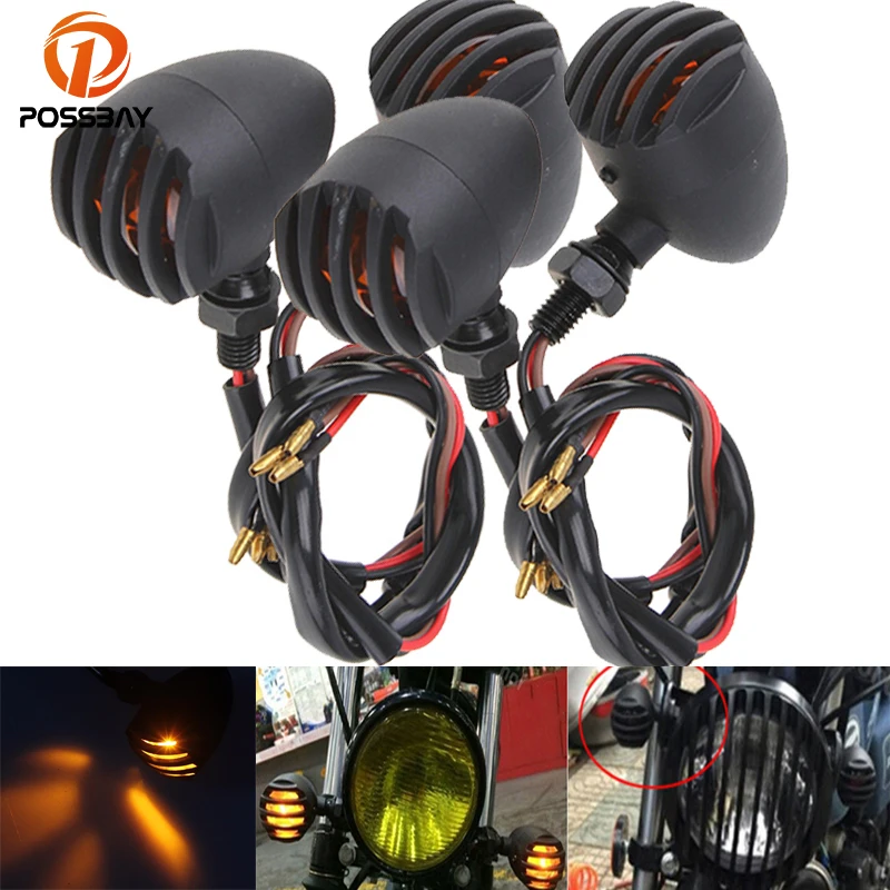 

POSSBAY 4pcs Bullet Motorcycle Turn Signals Light for CG125 Yamaha Suzuki Harley Touring Honda LED Flasher Indicator Light Lamp
