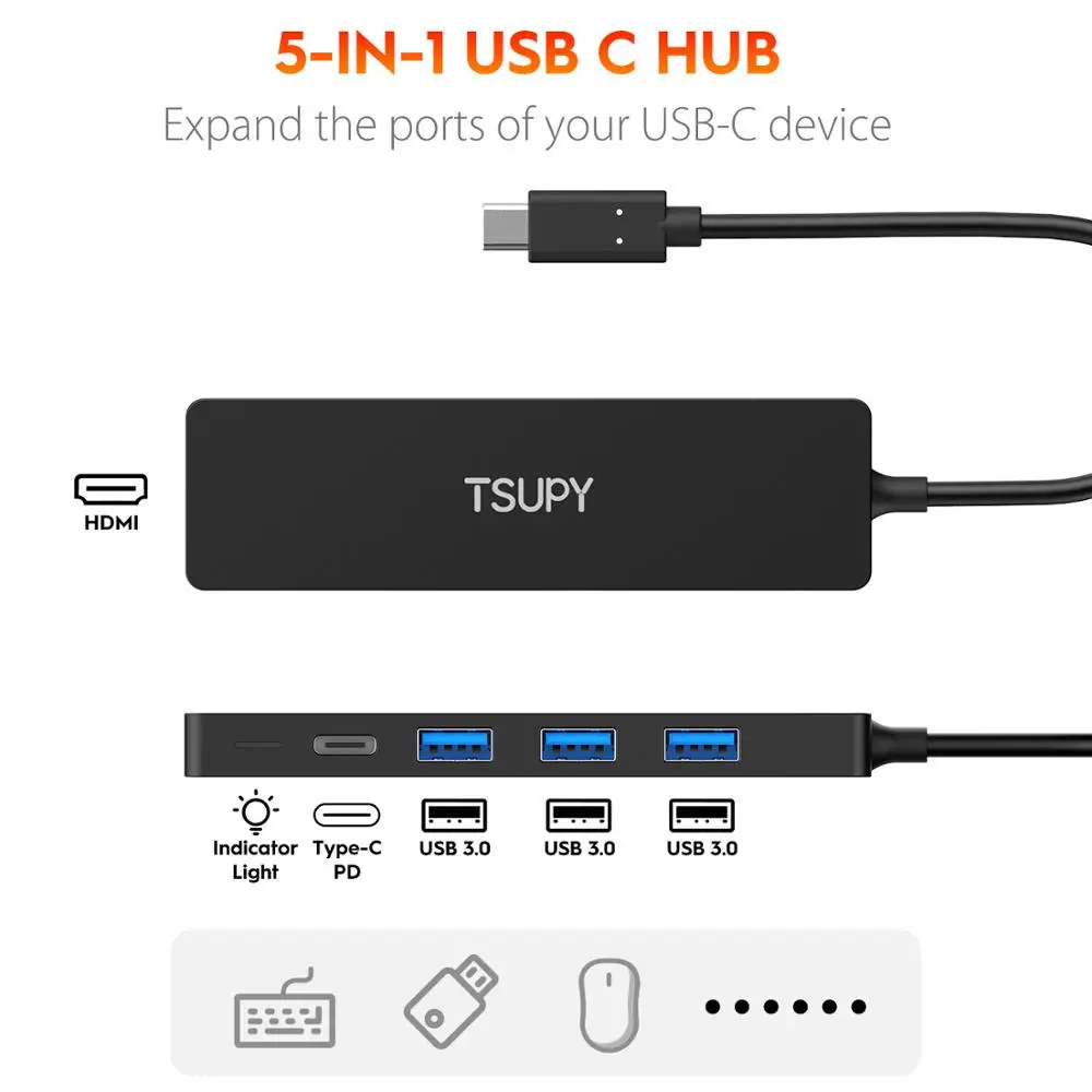 TSUPY USB C концентратор типа к HDMI 3 0 порты для зарядки хаб конвертер Macbook Pro Air 2018 samsung S10