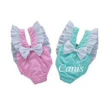 Летний купальный костюм для маленьких девочек с воланами с бантом с острым углом, комбинезон, одежда, цельный комплект