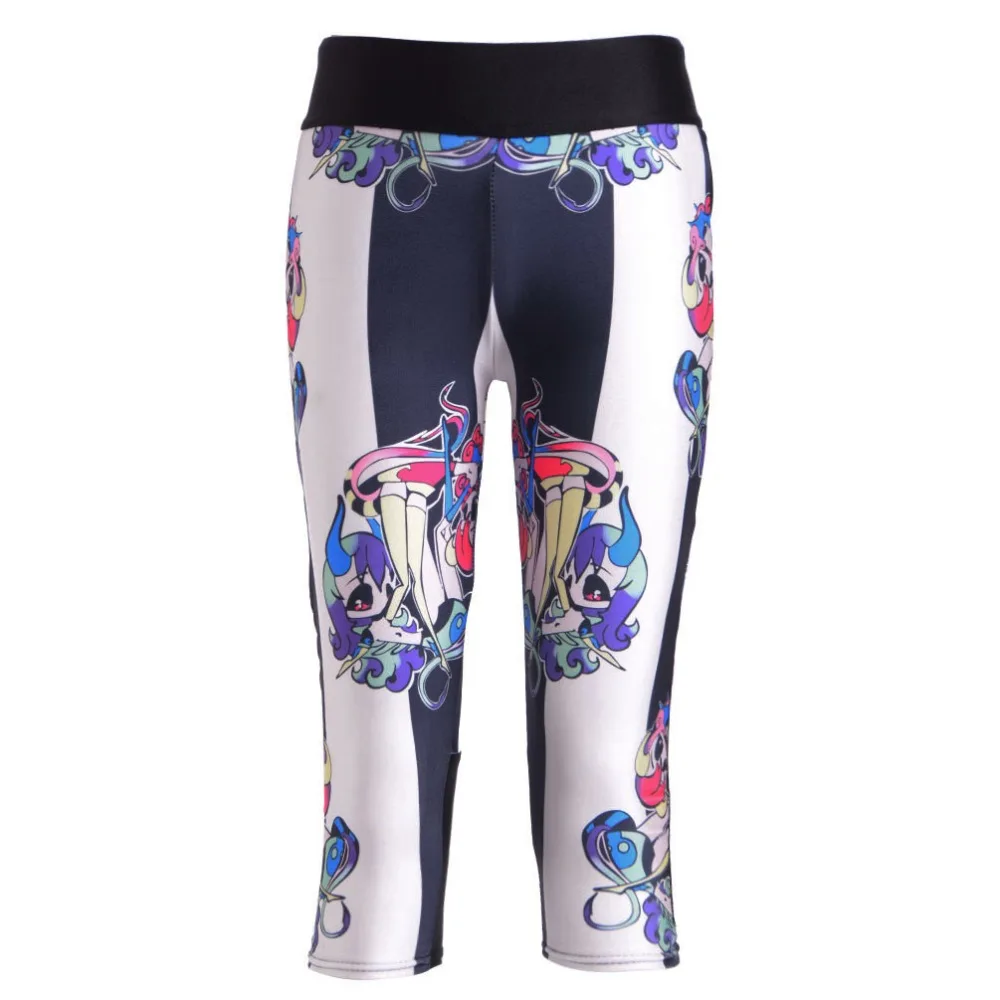 

Cute Pattern Digital Printing Elastic Force Breathable Capril Pants High Waist Women Sportswear Workout Leggings Side Pocket