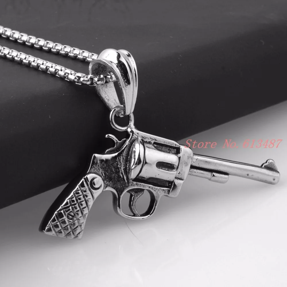 New Cute Stylish Vintage Silver Tone Cowboy Gun Pistol Pendant Revolver