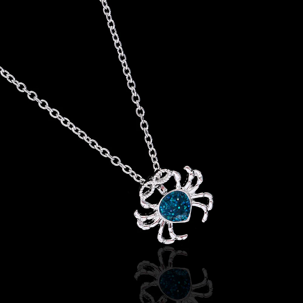 

Trendy Women Cute Crab Animal Shape Blue Opal Pendant Necklace Simple Animal Jewelry For Women Gift