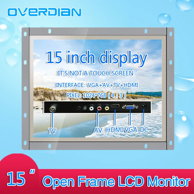 

15Inch Industrial Control Lcd Monitor VGA/HDMI/AV/TV Interface White Open Frame Non-Touch Screen Metal Shell 1024*768