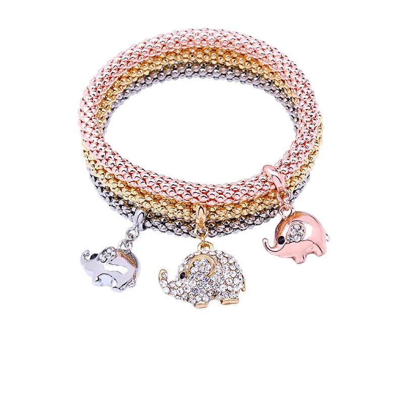 3Pcs Crystal Cute Elephant Bracelets & Bangles Women Fashion Gold