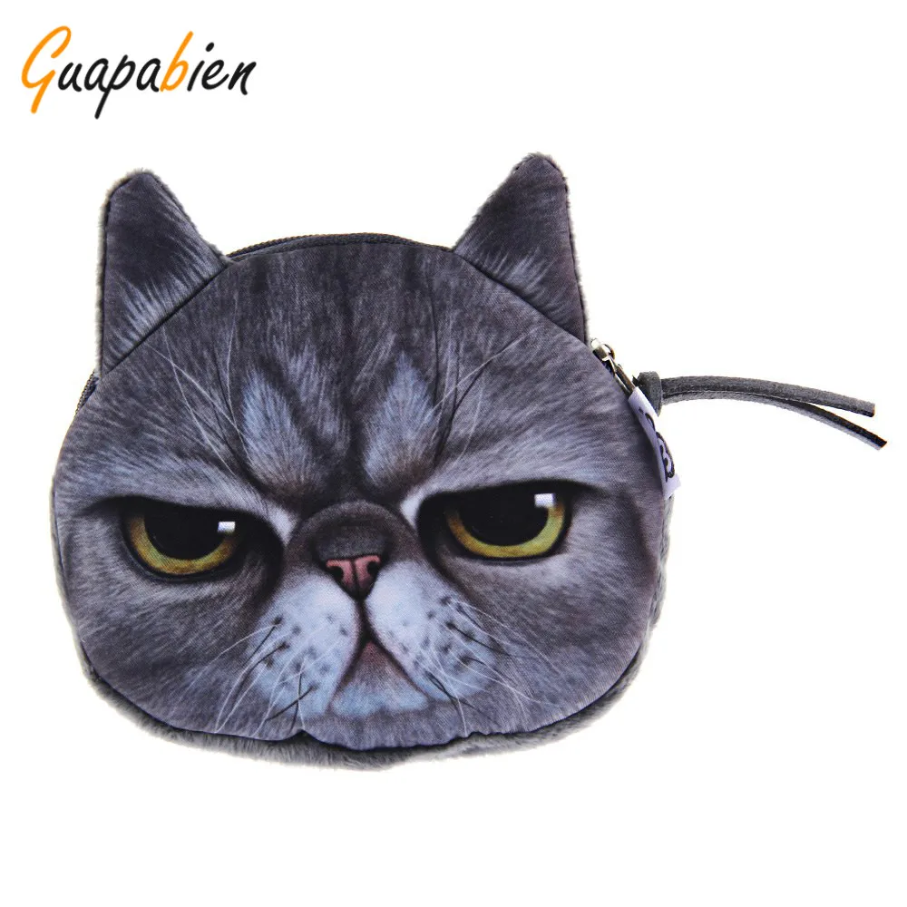 

Guapabien Unisex Zipper Design Kawaii Children Cat Purse Cute Cartoon Cat Face Coin Purses Small Size Mini Pouch for Kids teens