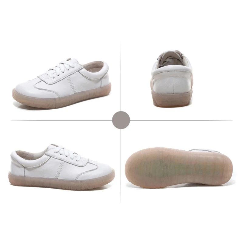 WOIZGIC Gril Women's Ladies Female Woman Genuine Leather White Vulcanized Shoes Flats Sneakers Platform Lace Up soft four season 2