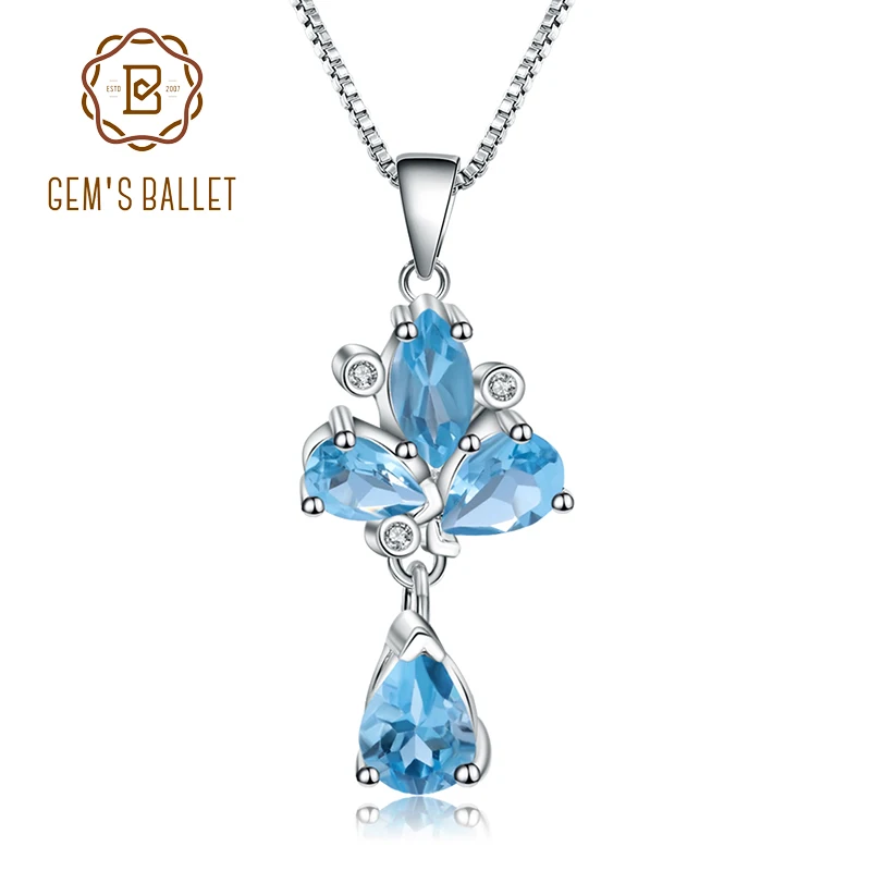 Женское ожерелье с подвеской GEM'S BALLET 3.34Ct натуральный Швейцарский Голубой Топаз