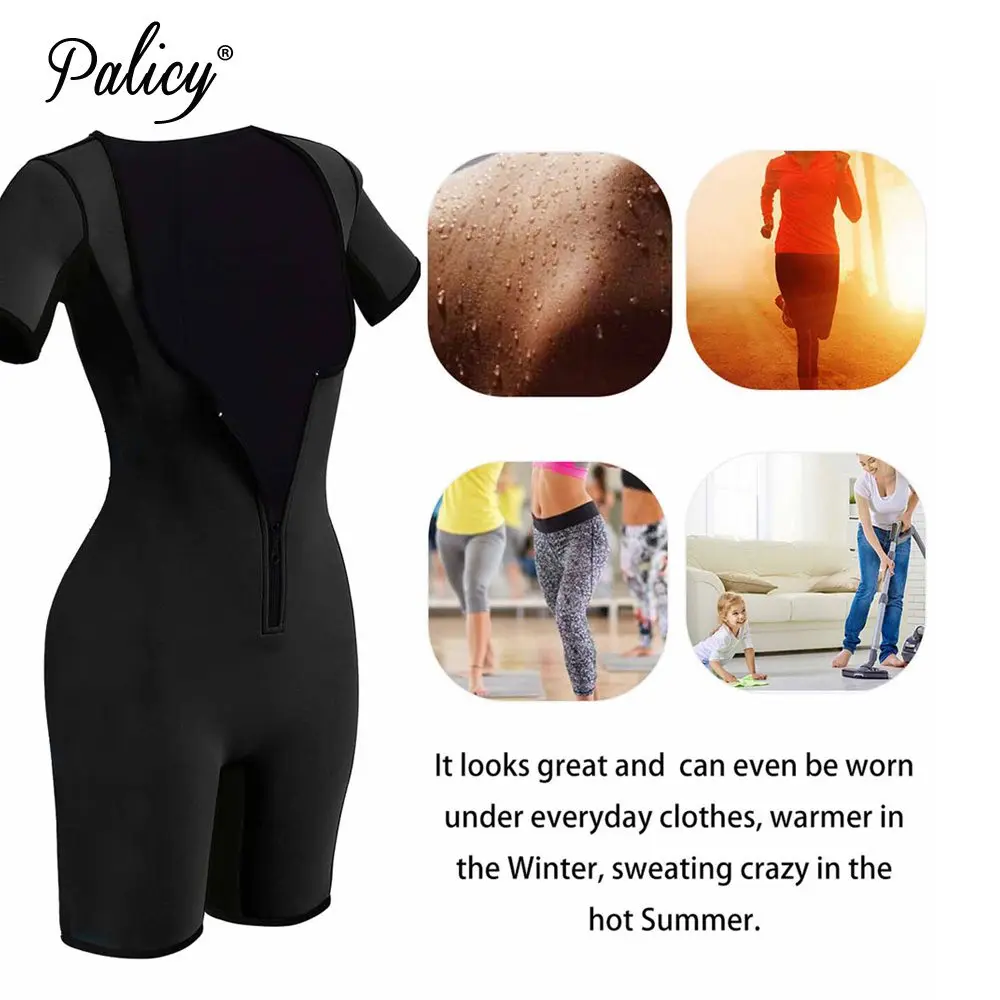 Palicy Women's Slimming Body Shapers Neoprene Sauna Suit Sexy Bodysuit Leg Fajas Waist Trainer Shapewear Zipper Plus Size