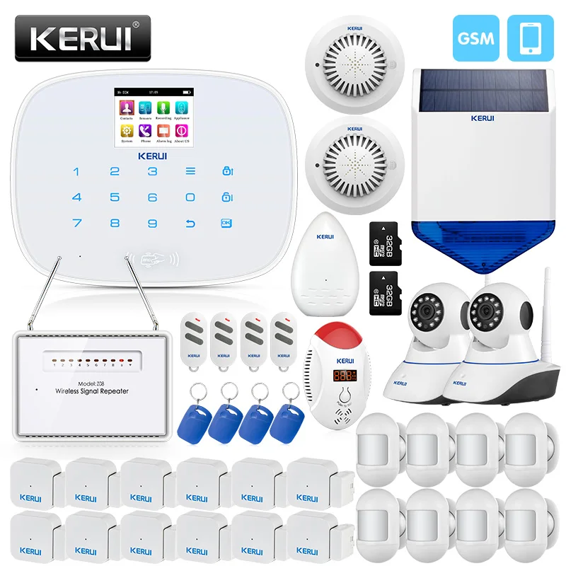 

KERUIl Home GSM Security Alarm System With 2.4 Inch TFT Screen Mini Motion Detector Door Sensor CO Detector Smoke Alarm Siren