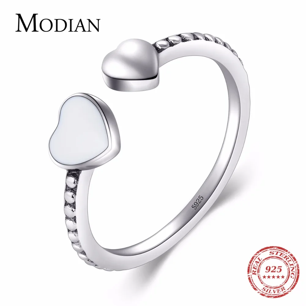 Стиль инстаграм 925 пробы Серебряное Двойное сердце кольцо для любви Эмалированные кольца регулируемые для женщин обручальные ювелирные изделия
