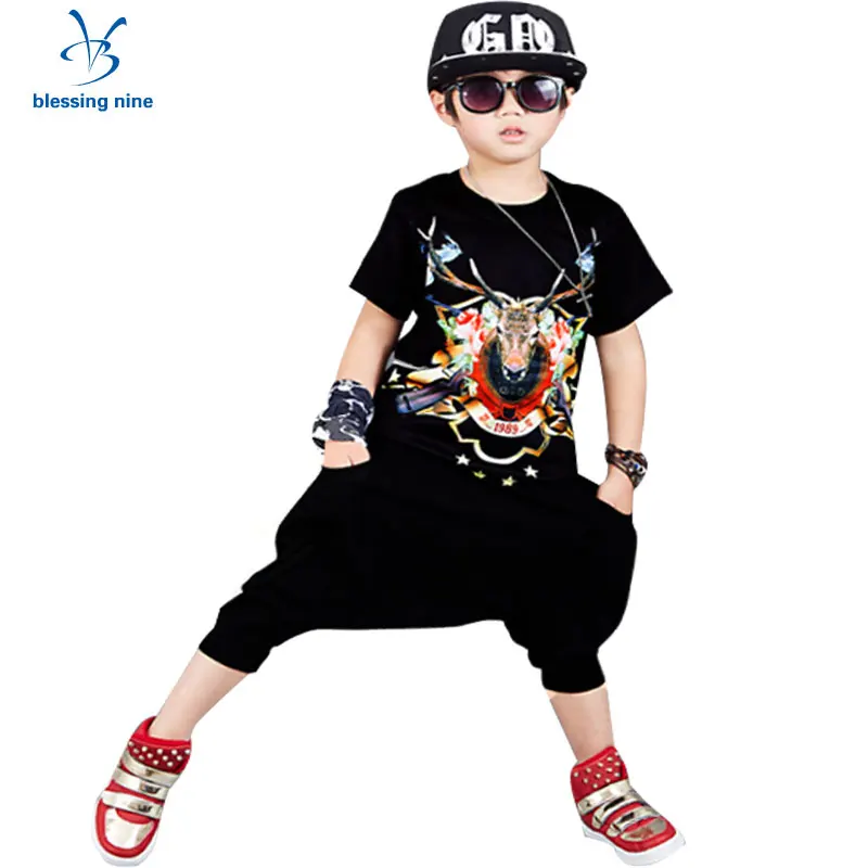

2018 Summer Kids Boys Clothes Set Casual Children Clothing Sportswear Tracksuit for Boy 3D Antlers Printing T-shirt+Calf-length