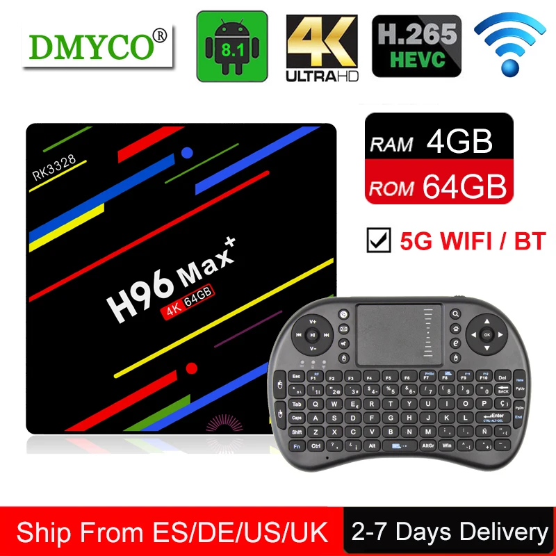 

H96 MAX Plus TV Box Android 8.1 4GB 64GB Set Top Box RK3328 Quad core 2.4G/5.0G WIFI Wifi 4K H.265 USB 3.0 Smart TV Media Player