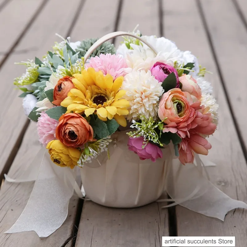 

6 pcs Silk Roses Artificial Sunflowers Flowers Bouquet Yellow Bride Fake Flowers for Wedding Home DIY Decoration Table Autumn