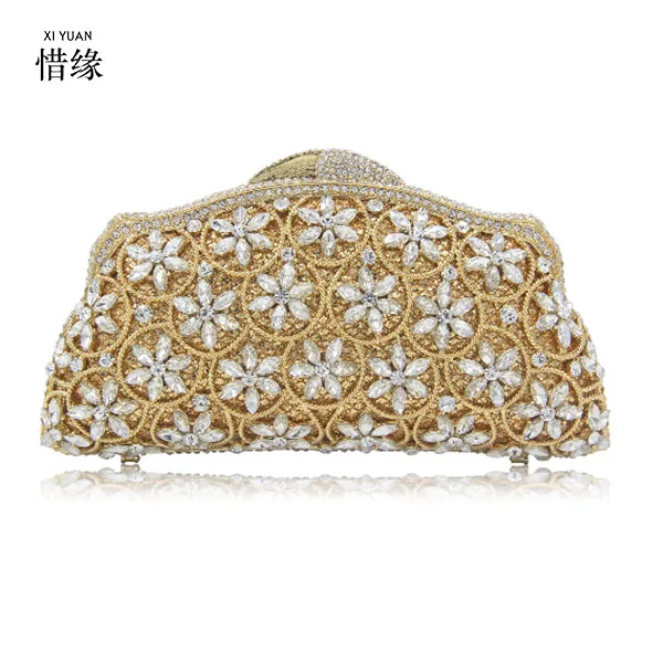 

XIYUAN BRAND women luxury gold Crown day clutches high quality new arrival silver clutch evening bags for party wedding bride