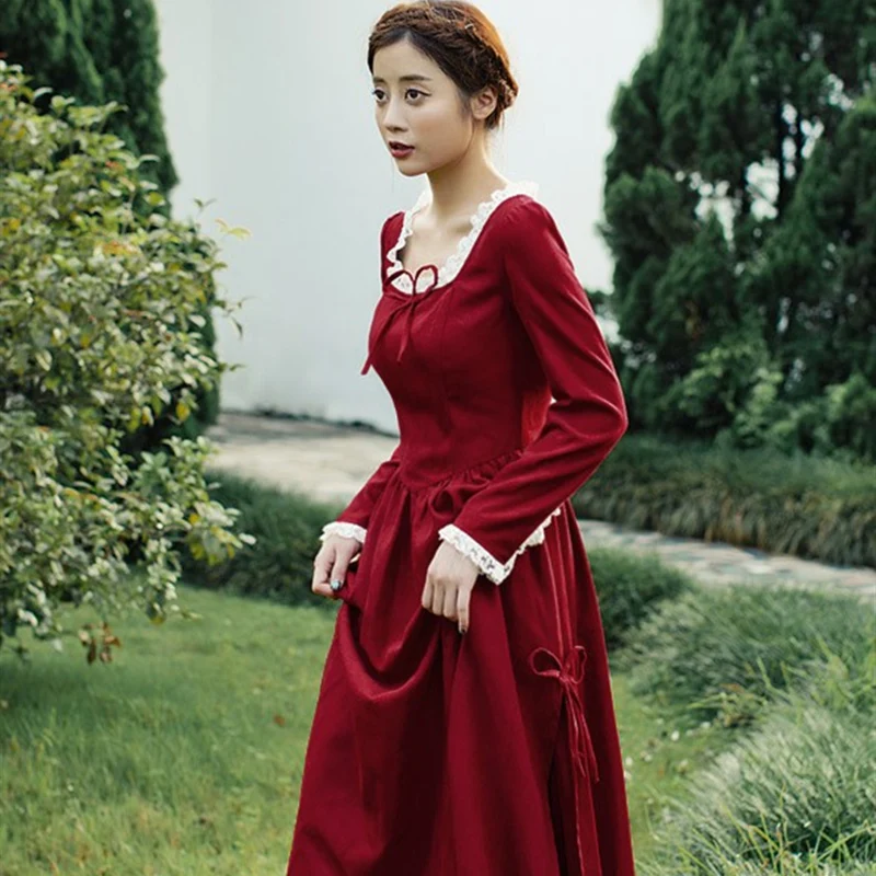 Spring Autumn Women Court Style Vintage Retro Lace