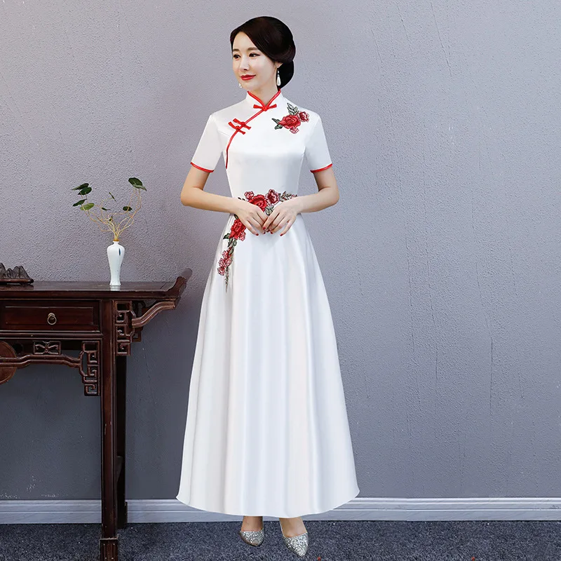 Белое Восточное женское вечернее Ципао свадебное платье в традиционном китайском стиле стиль элегантный Qipao длинные халаты Vestido S-4XL