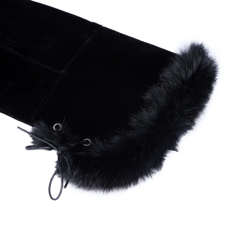 HEE GRAND Сапоги выше колена Зимние дамские флоковые сапоги с кроличьим мехом на молнии Увеличивающие рост сапоги на скрытой платформе Дамская обувь XWX3557
