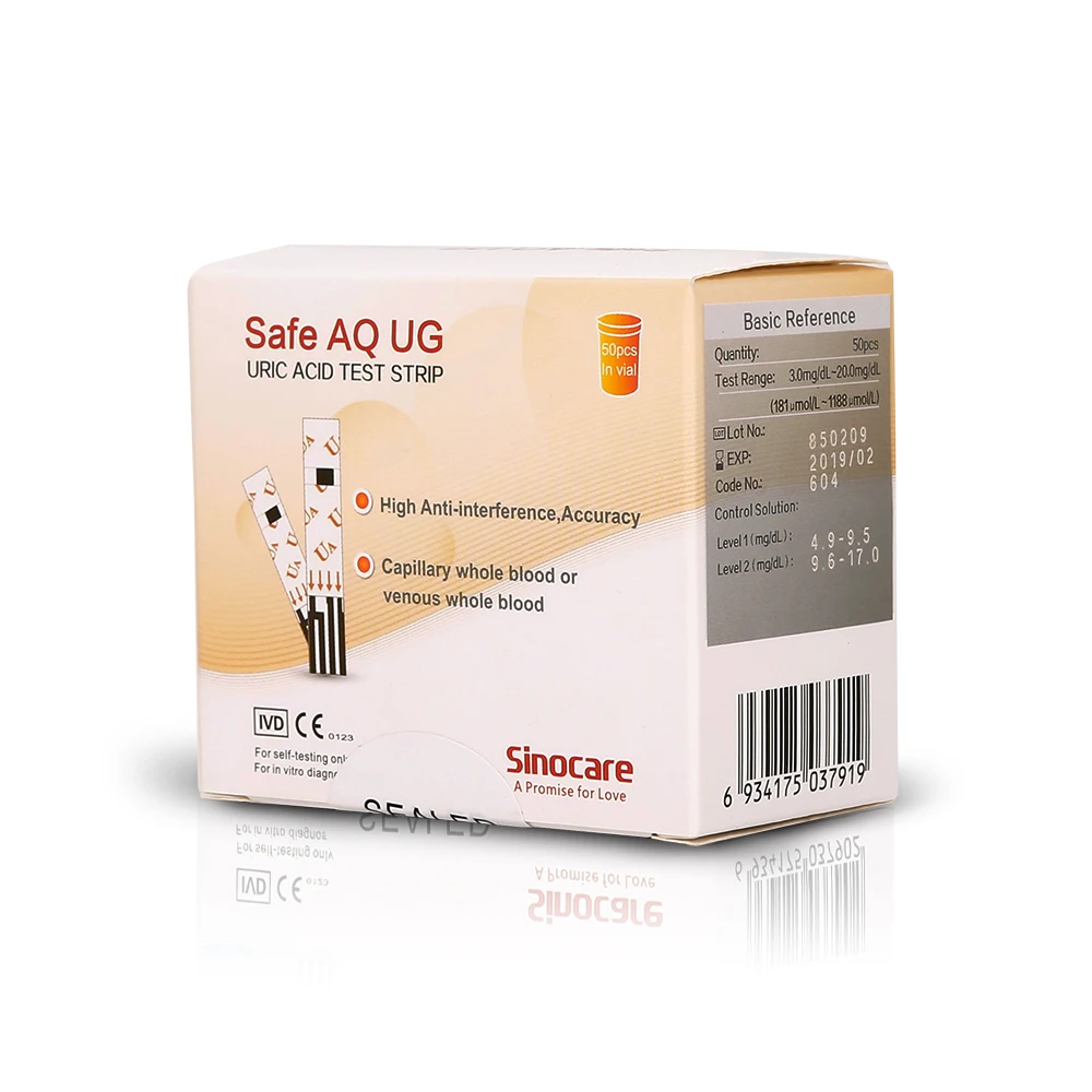 

SINOCARE 50 strips for Safe-UG Uric acid testing Accurate results Rapid testing Convenient to use and carry Uric acid 3ul