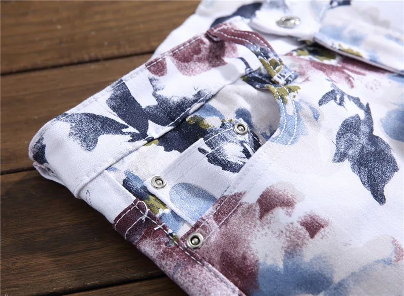 Idopy Для мужчин с печатным рисунком джинсы для ночного клуба вечерние хип-хоп Дизайнер Цветочный Эластичный Мода Цветной рисунок брюки для