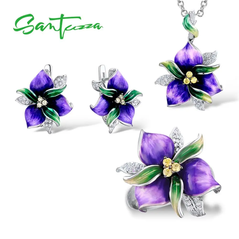 Jewelry Set For Women 925 Sterling Silver Purple Flower