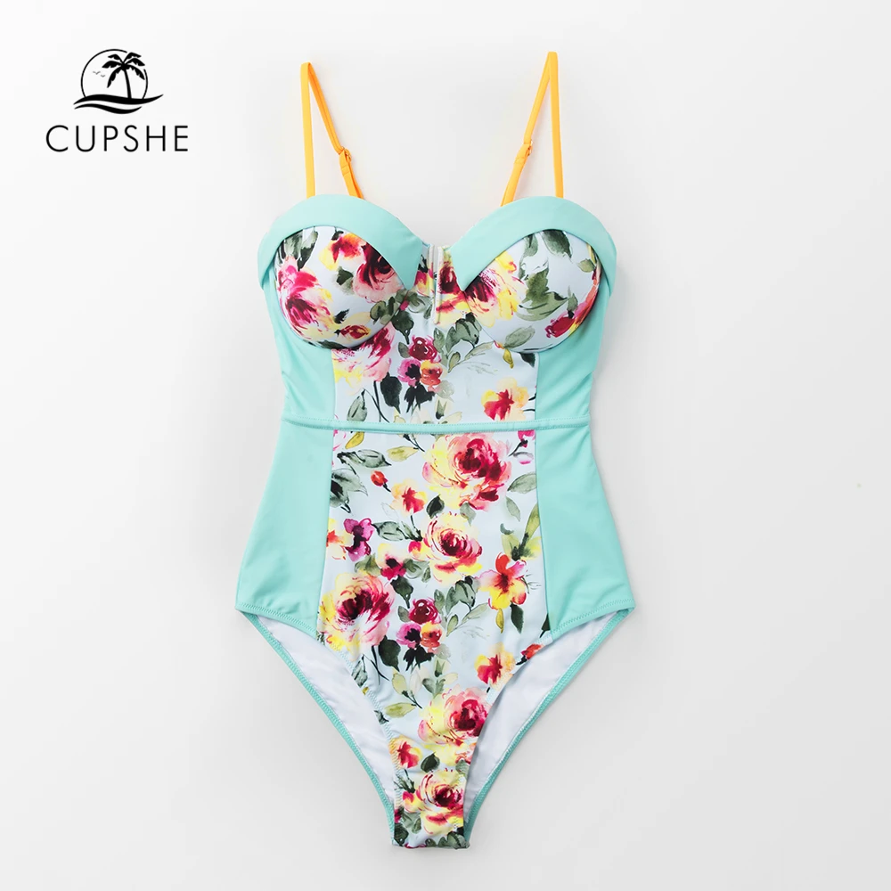 CUPSHE, цветочные формованные чашки, Цельный купальник для женщин, сексуальный, пуш-ап, завязанный сзади бантик, монокини,, для девушек, пляжные купальники