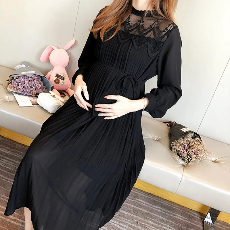 Spring Chiffon Maternity Pregnant Dresses Long Sleeve Pregnancy Maternity Clothing Pleated Fashion Dress for Pregnant Women Spring Chiffon Maternity Pregnant Dresses Long Sleeve Pregnancy Maternity Clothing Pleated Fashion Dress for Pregnant Women