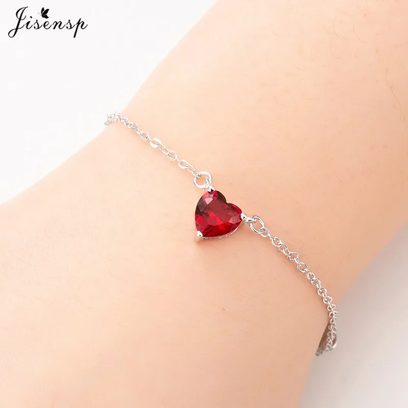 

Jisensp Charming Red Heart Bracelets & Bangles for Women Girls 925 Silver Metal Bracelets Girls Statement Jewelry Wholesale