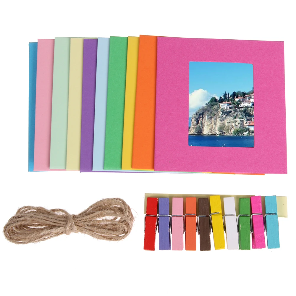 7 inches Briliant Shop 10 pcs DIY Cardboard Photo Frame Wall Deco with Clips and Hemp Rope Multicolour 