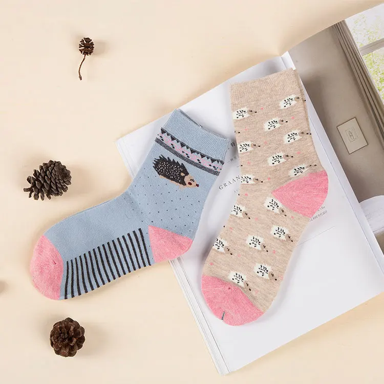 4pcs=2Pairs/lot Women Socks Cartoon Animals Cotton Kawaii Girl Short Harajuku Street Tide Casual Socks Christmas Gift Socks