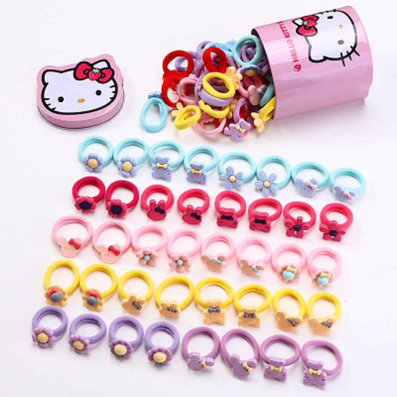 Murah 40 PCS Banyak Kucing Kotak Dikemas Fashion Gadis Lucu Kartun Elastis Rambut Band Karet Gelang Scrunchies Karet untuk Rambut Anak anak Rambut aksesoris