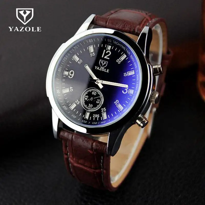 

100% New 1pc YAZOLE Famous Brand 3ATM Shockproof Leather Quartz Analog Wrist Watch Clock Hours for Men Male 295