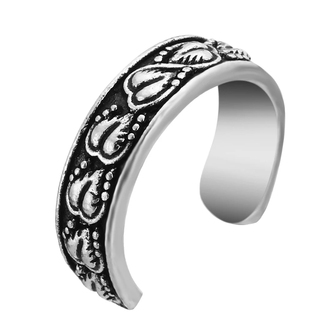 Vintage Antique Silver Carved Flower Toe Ring Foot Jewelry Geometric Metal Wave Flower Toe Ring Adjustable Jewelry For Women