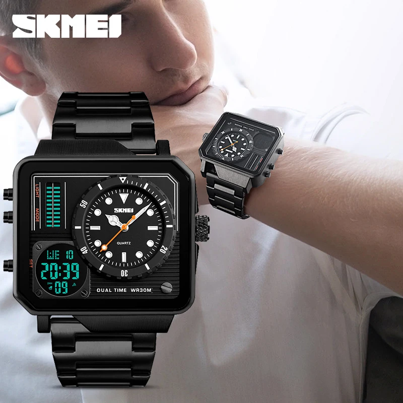 Роскошные мужские часы SKMEI брендовые Цифровые кварцевые часы мужские повседневные часы с большим циферблатом Водонепроницаемые Военные Спортивные часы Chrono наручные часы
