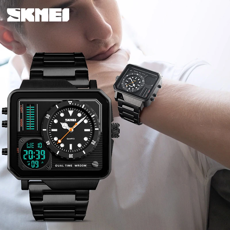 Luxury Mens Watches SKMEI Brand Digital Quartz Watch Men Casual Clock Big Dial Waterproof Military