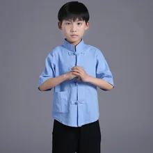 Flax children kungfu costume boy Tai Chi Uniform Martial Art Uniform Clothing chinese tang suit for summer Wushu Costume 12