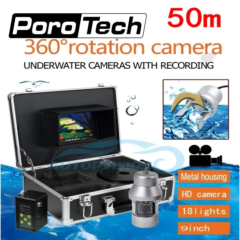 F08A 50m Underwater camera with DVR function 8G Card free 9 LCD 1000TVL 360 Degree Rotating