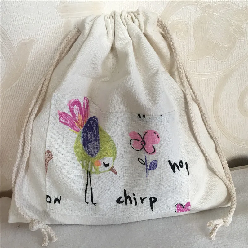 Yile хлопковое полотно Drawstring многоцелевой органайзер Bag отсортированы мешок DIY Чик медведь рисунок животных патч аппликация 8217f