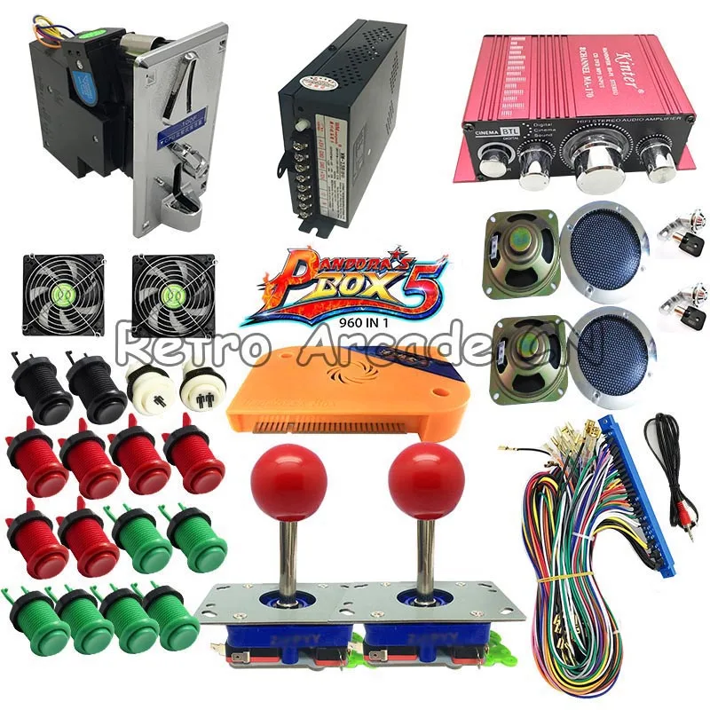 DIY Arcade Original Pandora Box 5 960 in 1 Bundles Kits Parts With Power Supply Jamma Harness Happ Joystick Chrome LED Button