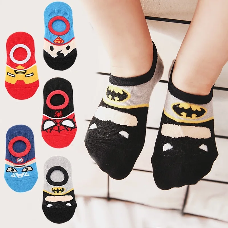 Celveroso/5 пар хлопковых носков для малышей летние тонкие дышащие Модные Носки с рисунком Человека-паука, Бэтмена для маленьких мальчиков и девочек, для От 2 до 10 лет