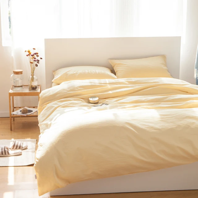 light yellow oyster 3pcs duvet cover sets wash cotton 1pcs duvet light yellow bed sheets